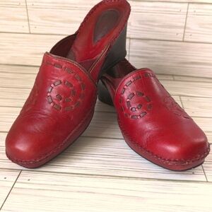Clarks Red Leather Mules. Well made. Stylish.